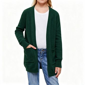 Girls Knit Cardigan Sweater Soft Open Front Long Sleeve Layering Sweater with Pockets