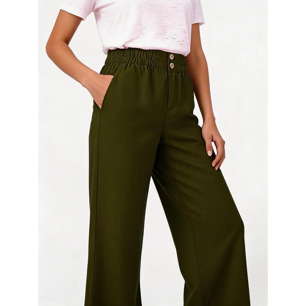 Women's Straight Leg Casual Pants, Loose Solid Trousers for Work Office ...