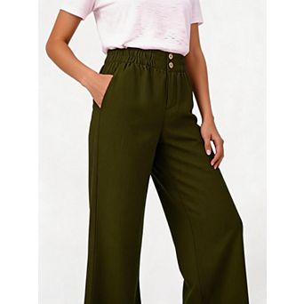 Women's Straight Leg Casual Pants, Loose Solid Trousers for Work Office Daily Wear
