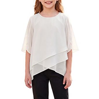 Girls 5-12 Tunic Tops High Low Hem Blouse 3/4 Sleeve Swing Shirts