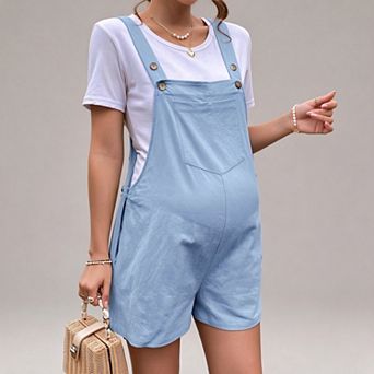 Women's Maternity Adjustable Strap Overall Shorts with Bib Pocket & Side Pockets