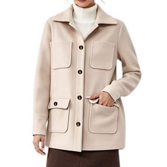 Women's Point Collar Button Front Mid Jacket Casual Dressy Long Sleeve Shirt Outerwear