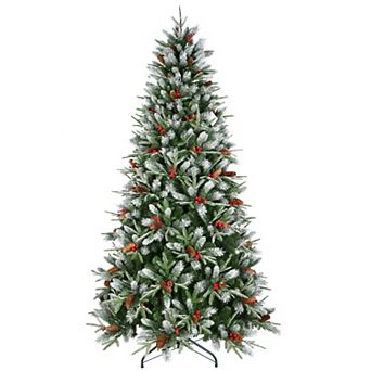 4ft Snow Frosted Christmas Tree with747 PE PVC Tips, Pinecone and Berries - Holiday Decor