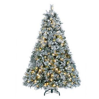 4ft Pre-Lit Flocked Artificial Christmas Tree with 150 Warm White Lights, Snow Frosted Realistic