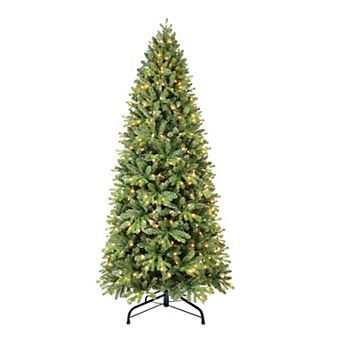 6ft Pre Lit Artificial Christmas Tree with 300 Lights, Easy Assembly Hinge Design Skinny Christmas