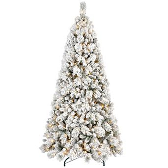 7.5ft Pre-Lit Snow-Flocked Christmas Tree with 500 LED Lights and 1252 PVC Pine Needles Tips
