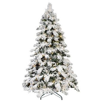 6ft Pre Lit Snow Flocked Christmas Tree with 270 Warm White Lights for Bedroom Living Room Indoor