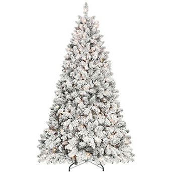 5ft Pre Lit Flocked Christmas Tree with 300 UL Lights and 27 Pine Cones and 600 Tips Snow Frosted