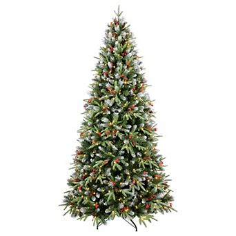 5ft Lighted Artificial Christmas Tree with 1131 Premium PE PVC Branches, 250 Lights, Pine Cones, Red