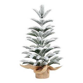 2ft Flocked Mini Artificial Christmas Tree with 85 PE Branches, Tabletop Small Christmas Tree for