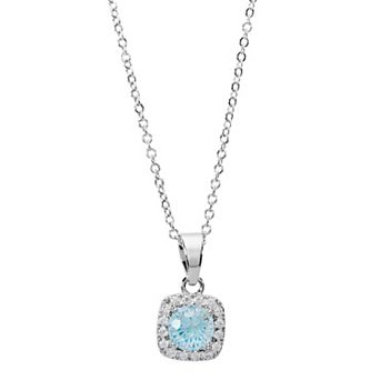 Athra NJ Inc Sterling Silver Cushion Cut Cubic Zirconia Cable Chain Pendant Necklace