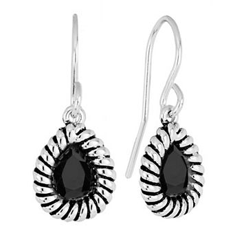 Athra NJ Inc Sterling Silver Pear Crystal Rope Edge Frenchwire Earrings