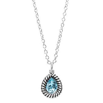Athra NJ Inc Sterling Silver Polished Pear Cubic Zirconia Rope Edge Cable Pendant Necklace