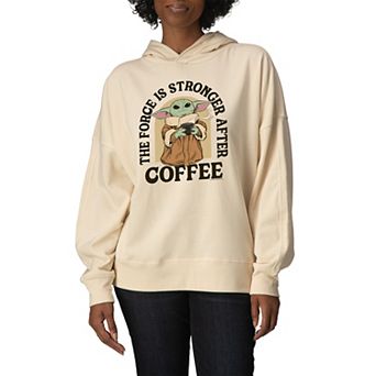 Women's Star Wars Grogu The Force Is Stronger After Coffee Oversized Fleece Hoodie Sweatshirt