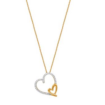 Diamond Essentials Two-Tone Sterling Silver 1/4 Carat T.W. Lab-Grown Diamond Rope Chain Double Heart Pendant Necklace