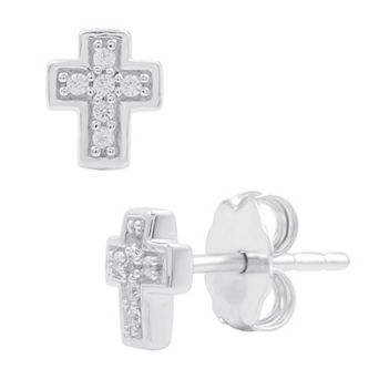 Diamond Essentials Sterling Silver 1/10 Carat T.W. Lab-Grown Diamond Cross Stud Earrings