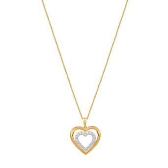Diamond Essentials Two-Tone Sterling Silver 1/4 Carat T.W. Lab-Grown Diamond Layered Heart Pendant Necklace