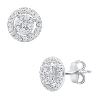 Diamond Essentials Sterling Silver 1/2 Carat T.W. Lab-Grown Diamond Round Halo Stud Earrings
