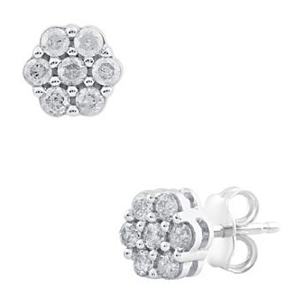 Diamond Essentials Sterling Silver 1/2 Carat T.W. Lab-Grown Diamond Flower Cluster Stud Earrings