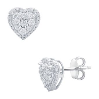 Diamond Essentials Sterling Silver 1/2 Carat T.W. Lab-Grown Diamond Heart Halo Stud Earrings