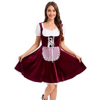 Women's Velvet High Waist Short Sleeve U-Neck Retro Midi Dress