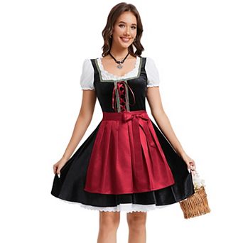 Women's Vintage High Waist Short Sleeve U-Neck Midi Dress