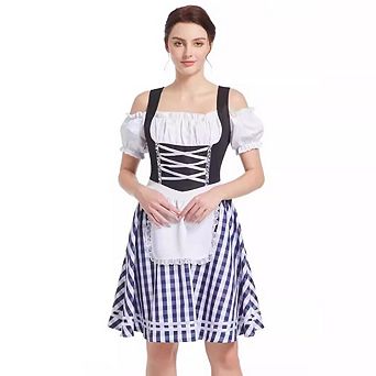 Women's Short Sleeve Vintage Plaid Off Shoulder Midi Dress