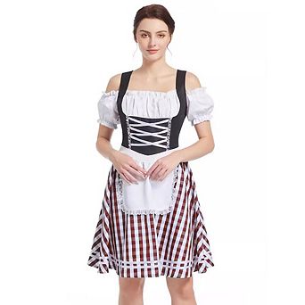 Women's Short Sleeve Vintage Plaid Off Shoulder Midi Dress
