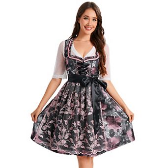 Women's V Neck Short Sleeve Bow Belt Adjustable Waist Retro Dress