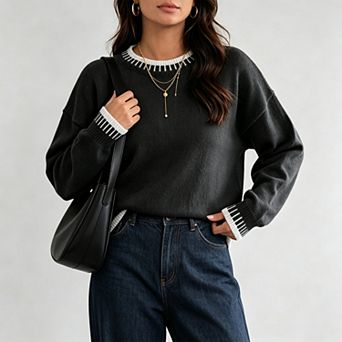 ShopWonder Women's Color Block Pullover Casual Loose Sweater