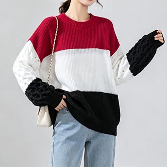 ShopWonder Women's Loose Color Block Sweaters Long Sleeve Pullover Knit Fall Tops