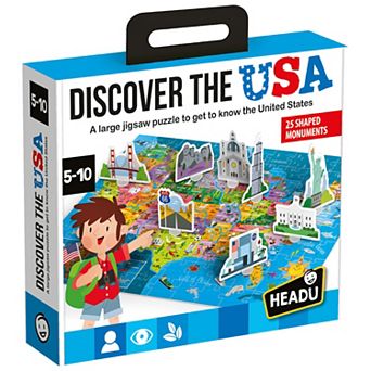 HEADU Discover The USA Map Jigsaw Puzzle with 25 Shaped Monuments Pieces