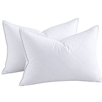 Peace Nest Quilted Goose Feather Pillows Set of 2 Hotel Bed Pillows with Medium Support