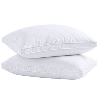 Peace Nest Set of 2 Goose Feather Pillow Diamond Quilted Gusseted Medium Support Bed Pillows