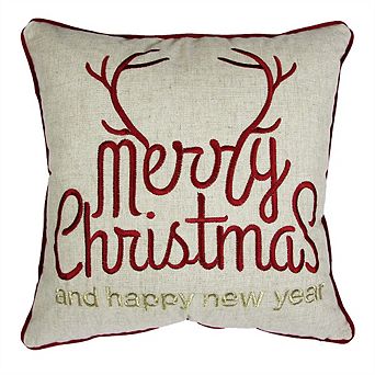 20x20 Merry Christmas Throw Pillow - Linen Look Decorative Cushion, Gold Accents, with Insert