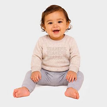 Thankful Outline Stacked - Infant Crew Fleece Sweatshirt