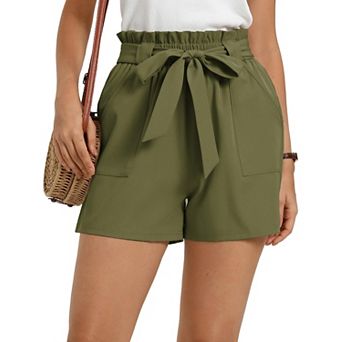 Women Summer Casual High Waist Shorts With Pockets Bow Tie Waist