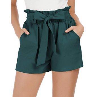 Women Summer Casual High Waist Shorts With Pockets Bow Tie Waist