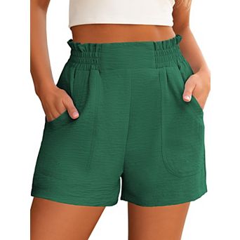 Women Summer Casual High Waisted Wide Leg Elastic Shorts For Vacation Beach Daily Wear