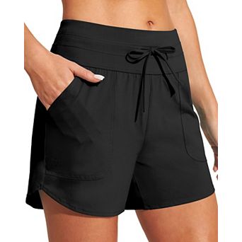 Womens High Waisted Swim Shorts Quick Dry UPF 50+ Tummy Control Pockets