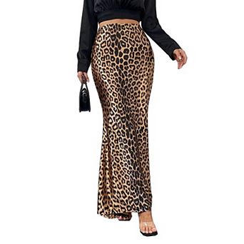 Women's Leopard Print High Waist Skinny Maxi Skirt For Holiday Daily Wear