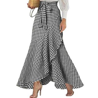 Women Casual High Waist A Line Mermaid Maxi Skirt Ruffle Hem