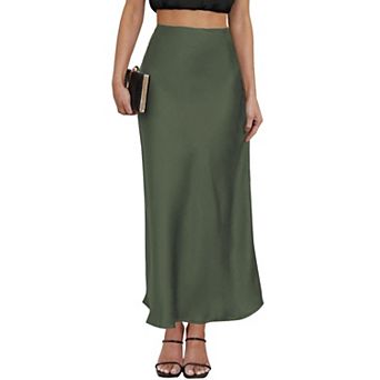 High Waisted Satin Maxi Skirt Leopard Print Elastic Waist A Line Casual Wear