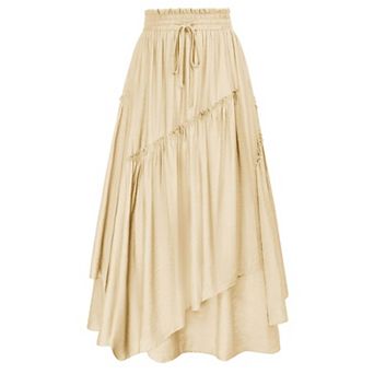 Womens Renaissance Flowy Maxi Skirt High Waist Pockets Tiered Casual Vacation