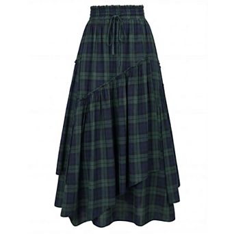 Womens Renaissance Flowy Maxi Skirt High Waist Pockets Tiered Casual Vacation