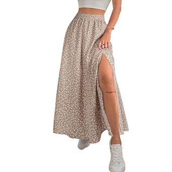 Women Boho Floral High Waisted Split Thigh Maxi Skirt
