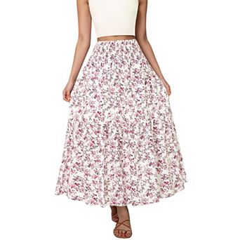 Women's Boho High Waist Pleated Flowy Maxi Skirt