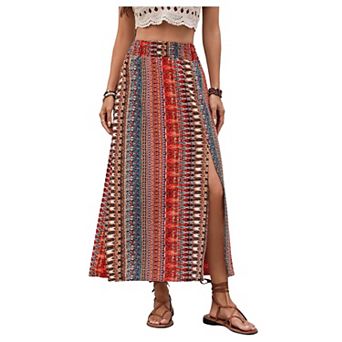 Women's Boho Floral High Waisted Ruffle Split Asymmetrical Maxi Skirt