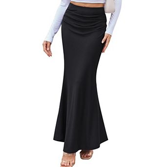 Womens Elastic High Waisted Ruched Mermaid Maxi Skirt Casual Elegant Long Skirt