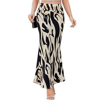 Womens Elastic High Waisted Ruched Mermaid Maxi Skirt Casual Elegant Long Skirt